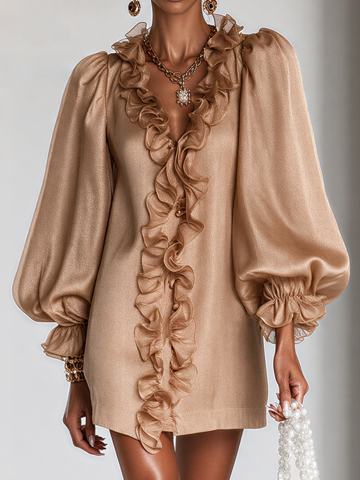 Odina | Elegant Ruffled Puff-Sleeve Dress