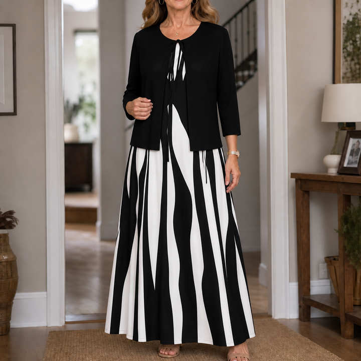 Lyra | Geometric Print Jacket And Maxi Dress Set