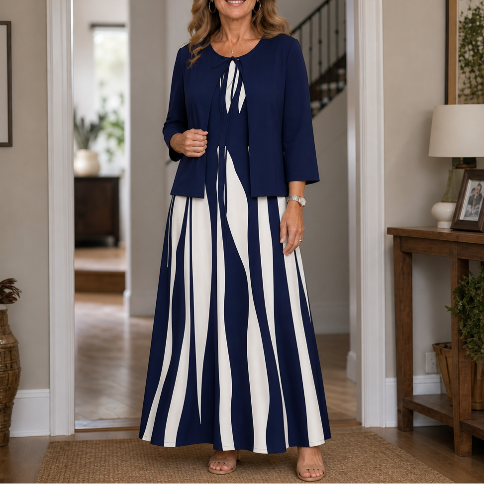 Lyra | Geometric Print Jacket And Maxi Dress Set