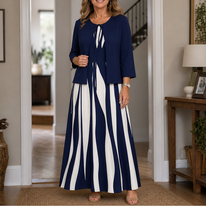 Lyra | Geometric Print Jacket And Maxi Dress Set