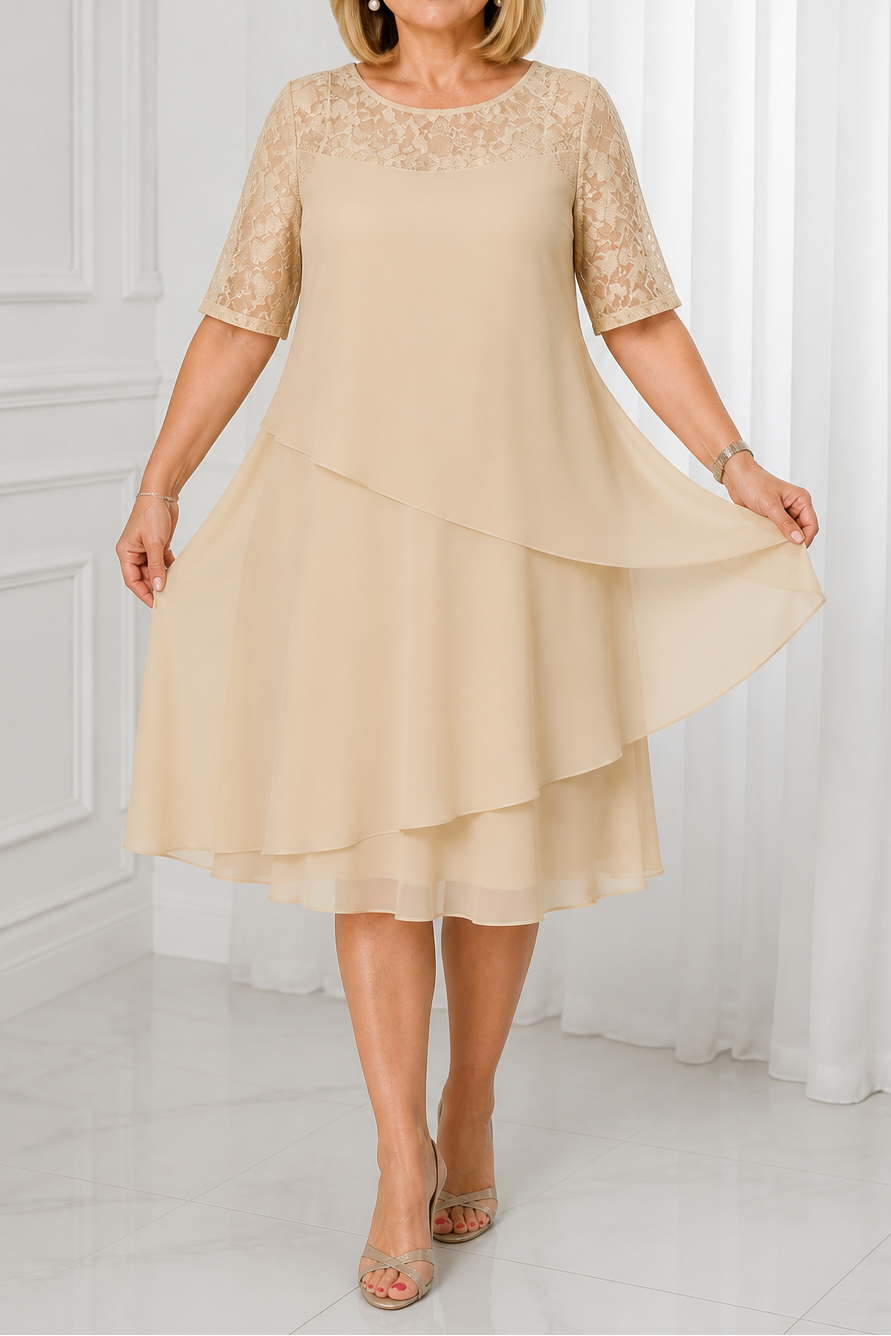 Weronica | Tiered Lace Yoke High-Waist Midi Dress