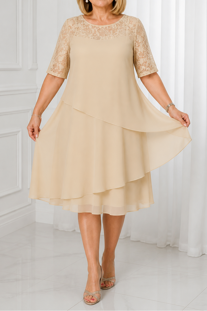 Weronica | Tiered Lace Yoke High-Waist Midi Dress