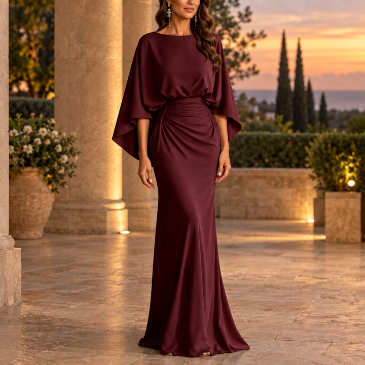 Esmeralda | Batwing Sleeve Ruched Waist Maxi Gown