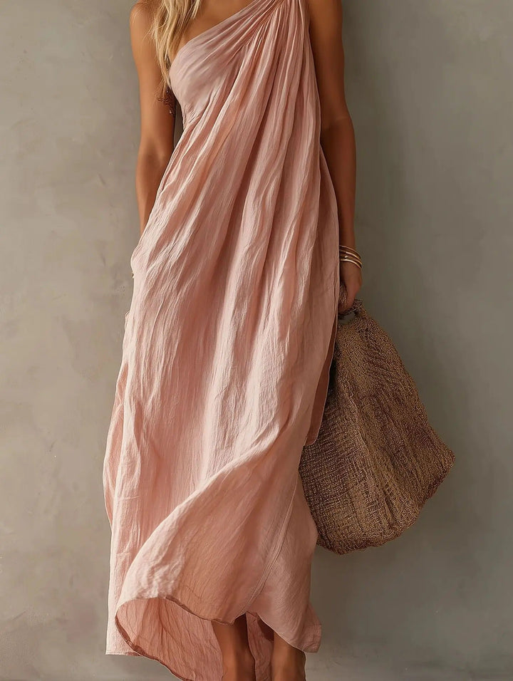 Adriana | Asymmetrical Maxi Dress with Linen Effect