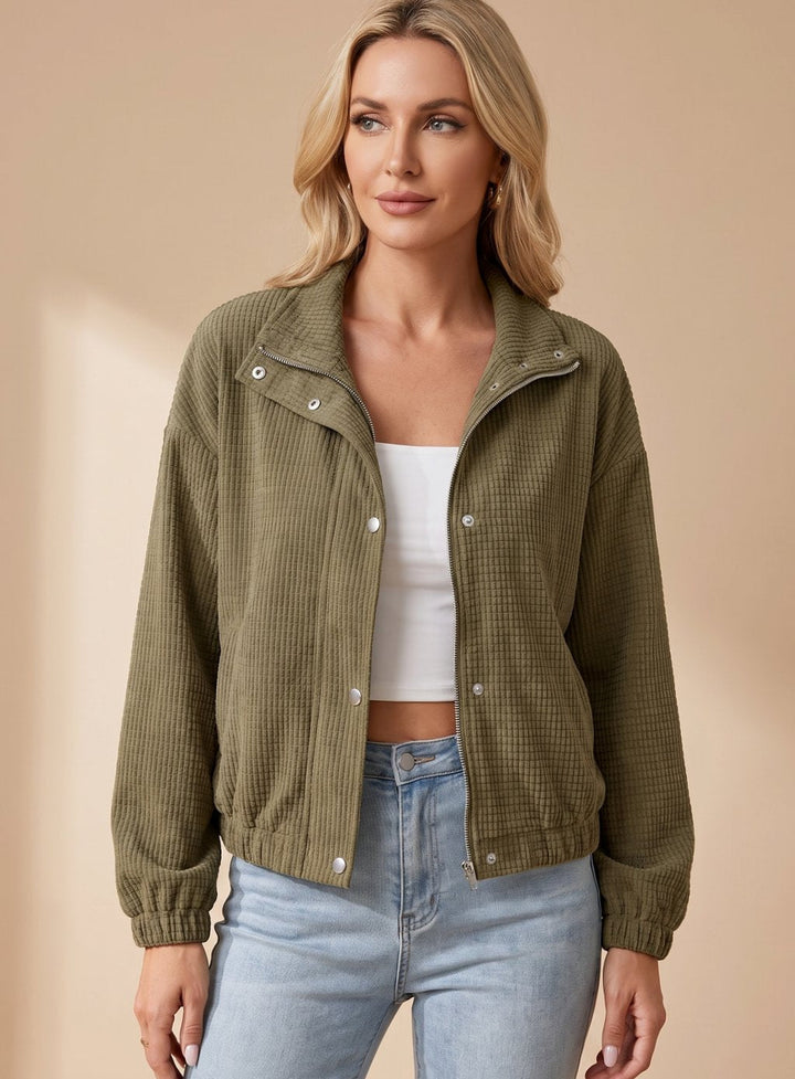 Heather | Cropped Textured Stand-Collar Jacket
